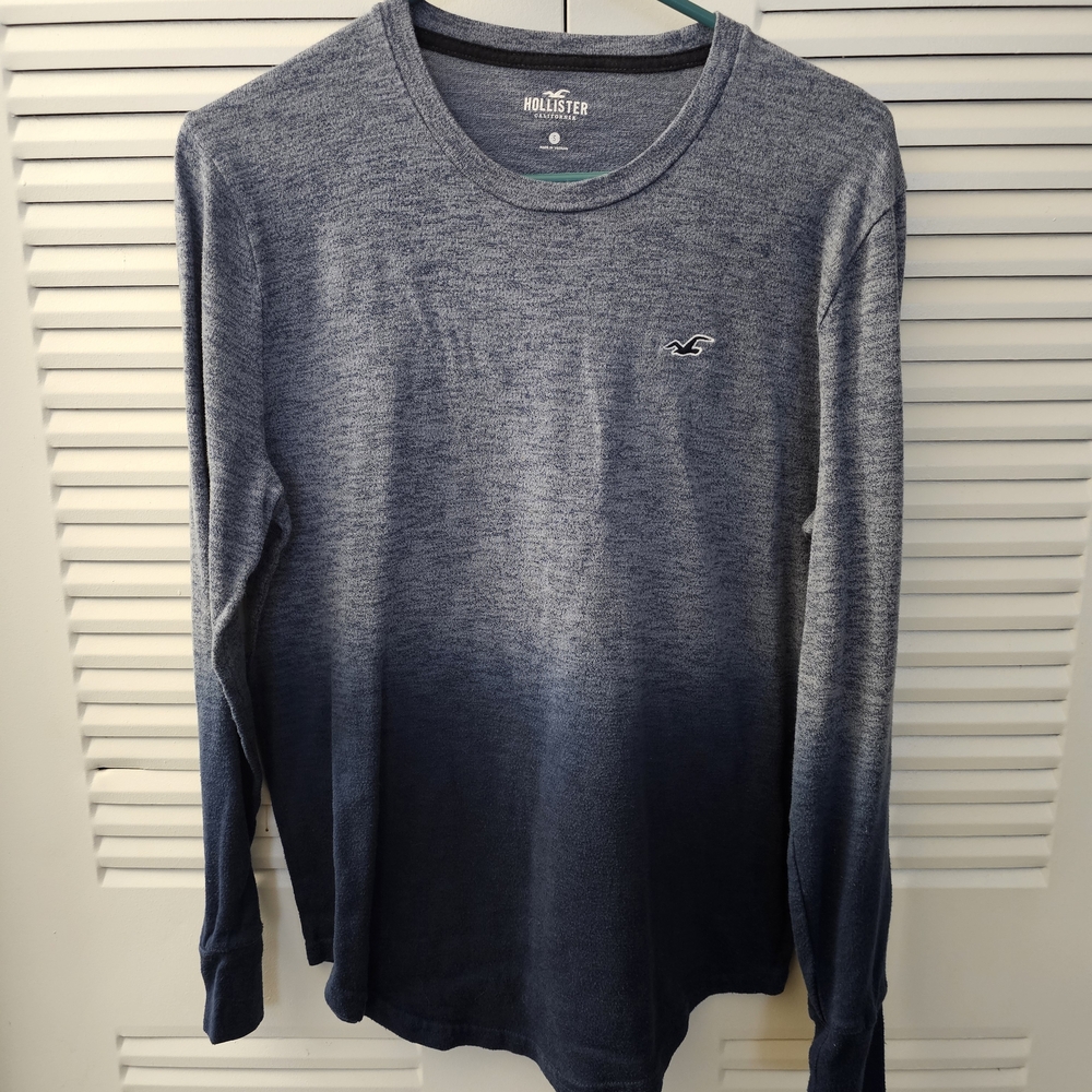 Hollister Charcoal Blue Ombre Crew Neck Long Sleeve Shirt - Size Small
